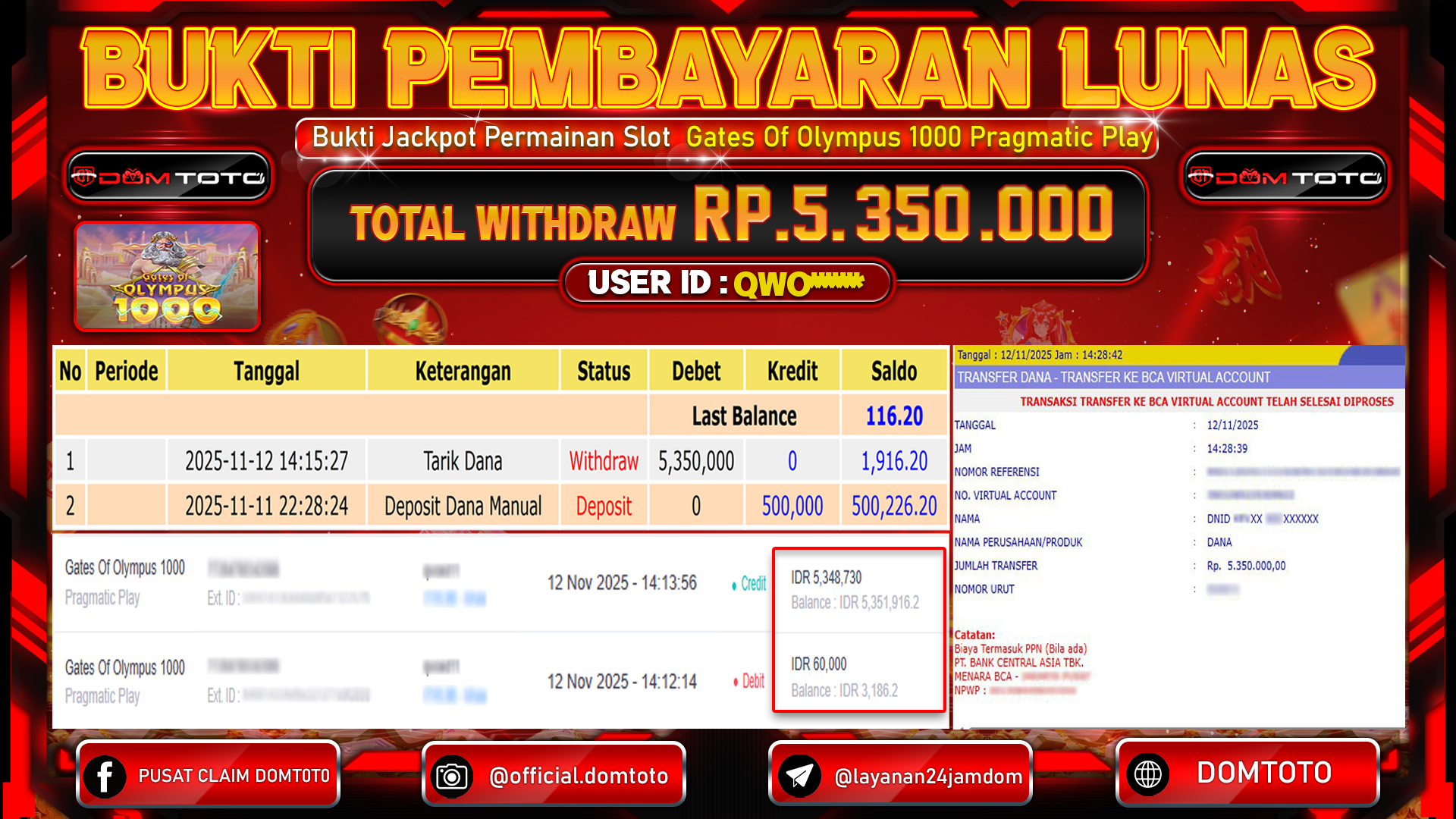 JACKPOT SLOT Gates Of Olympus 1000 Pragmatic Play 12 NOVEMBER 2025